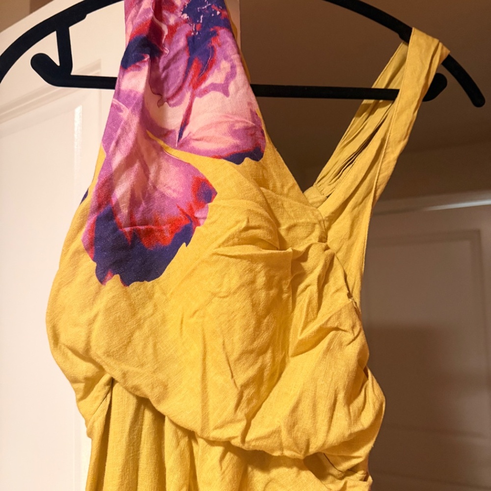 Anthropologie Size XS floor length gold and plum asymmetrical summer dress